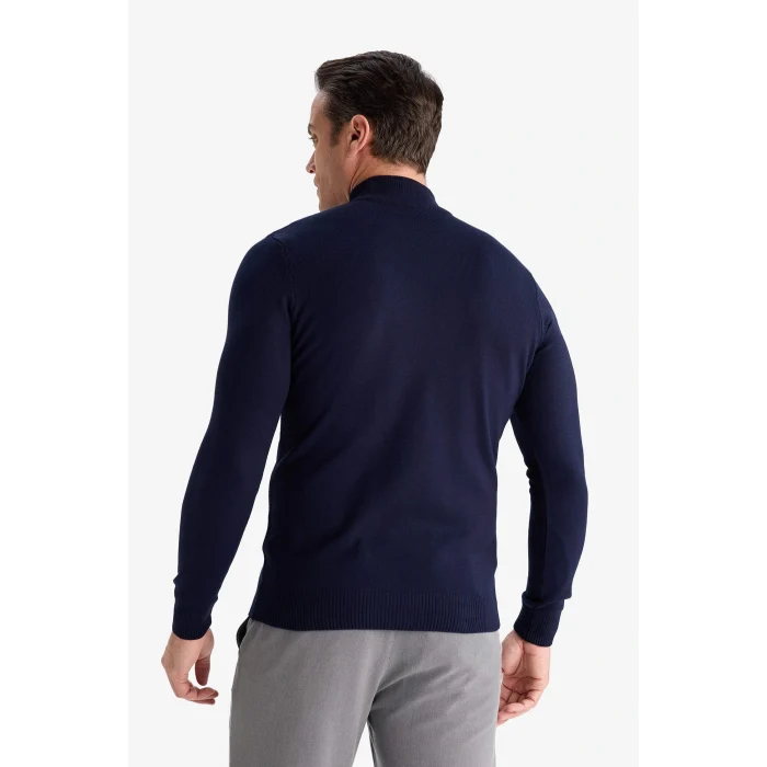 Defacto R1127AZNV207 Lacivert Slim Fit Dar Kesim Balıkçı Yaka Basic Düz Triko Kazak