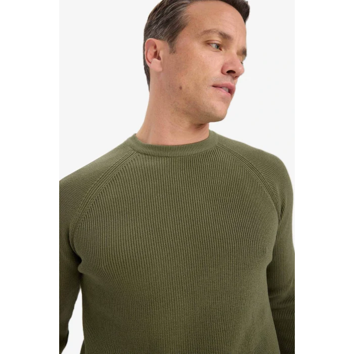 Defacto A8458AXKH381 Haki Standart Fit Bisiklet Yaka Triko Kazak