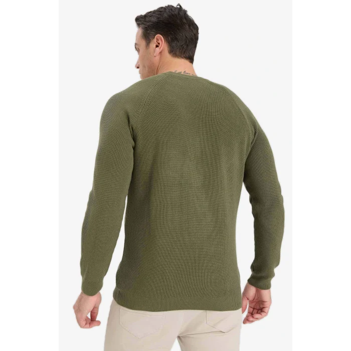 Defacto A8458AXKH381 Haki Standart Fit Bisiklet Yaka Triko Kazak