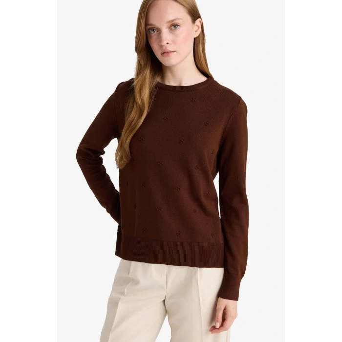 Defacto F4084AXBN320 Kahve Regular Fit Bisiklet Yaka Triko Kazak