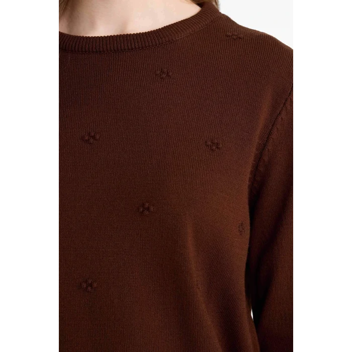 Defacto F4084AXBN320 Kahve Regular Fit Bisiklet Yaka Triko Kazak