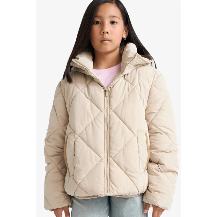 Defacto E9811A8BG123 Bej Kız Çocuk Su Geçirmez Kapüşonlu Fermuarlı Mont