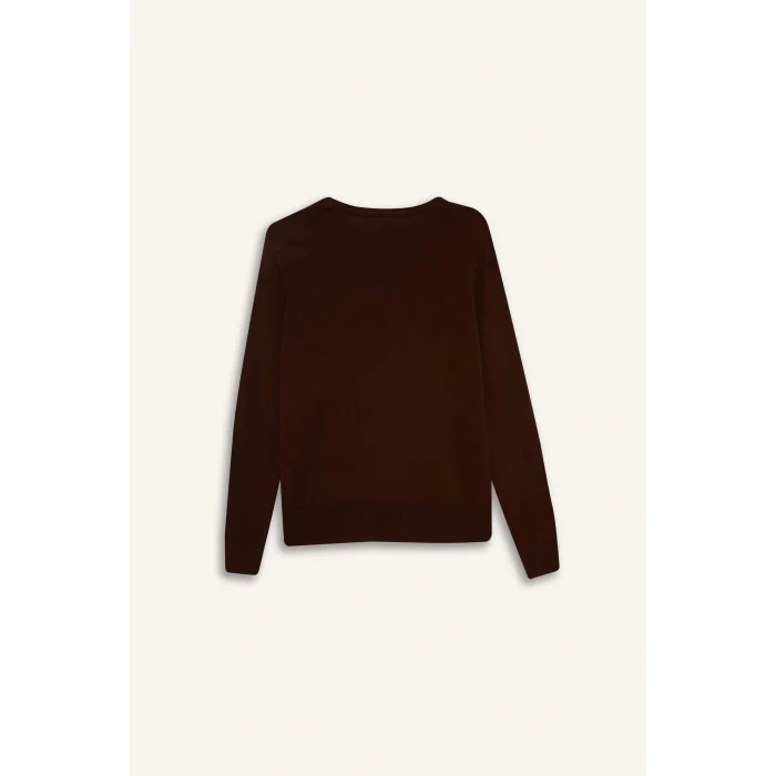 Defacto F4084AXBN320 Kahve Regular Fit Bisiklet Yaka Triko Kazak