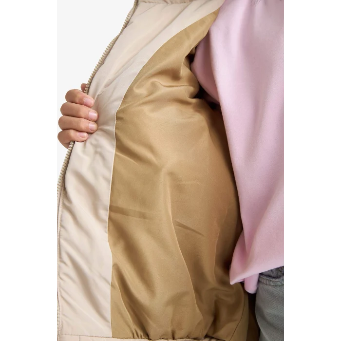 Defacto E9811A8BG123 Bej Kız Çocuk Su Geçirmez Kapüşonlu Fermuarlı Mont