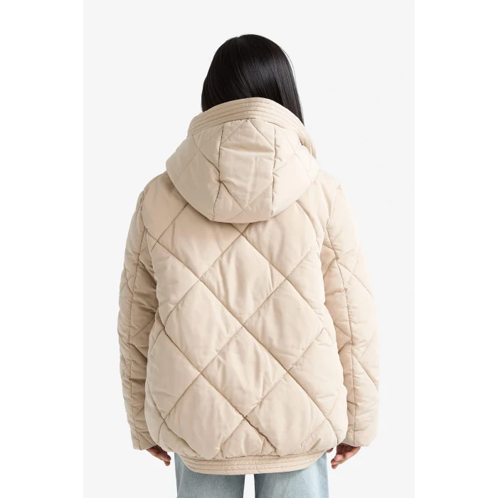 Defacto E9811A8BG123 Bej Kız Çocuk Su Geçirmez Kapüşonlu Fermuarlı Mont