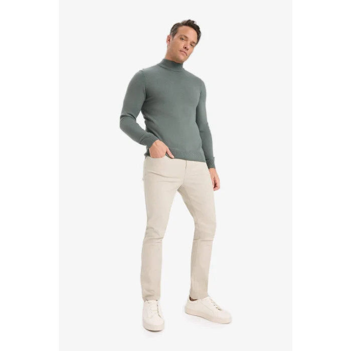 Defacto R1127AZKH412 Haki Slim Fit Dar Kesim Balıkçı Yaka Basic Düz Triko Kazak