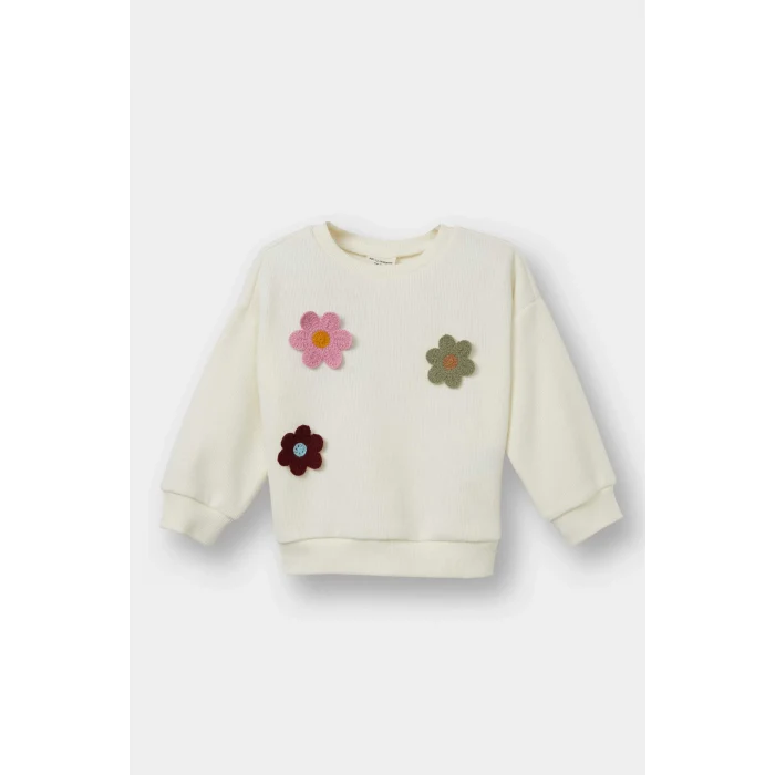 Defacto G2644A5BG198 Bej Kız Bebek Bisiklet Yaka Çiçekli Sweatshirt