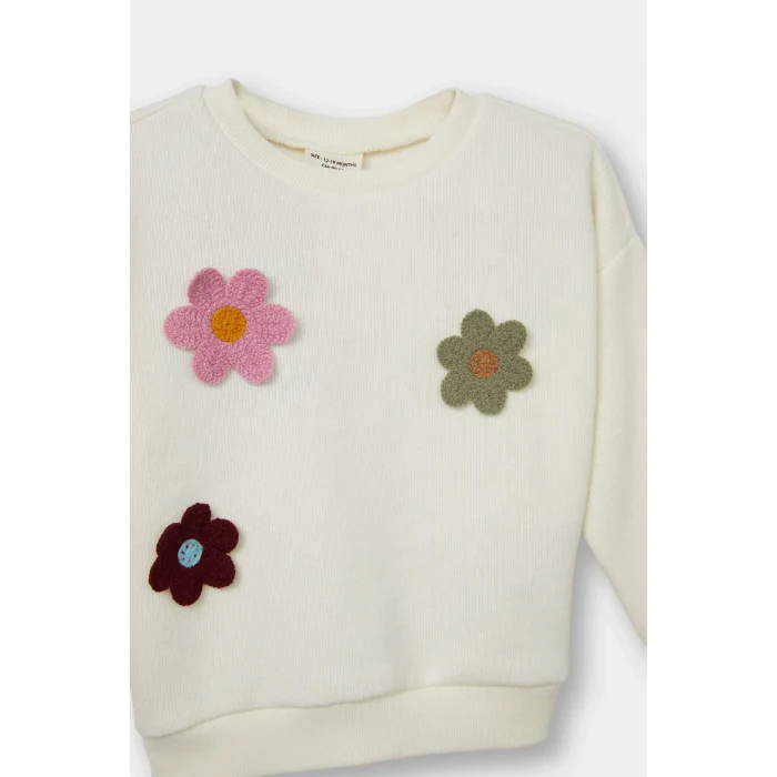 Defacto G2644A5BG198 Bej Kız Bebek Bisiklet Yaka Çiçekli Sweatshirt