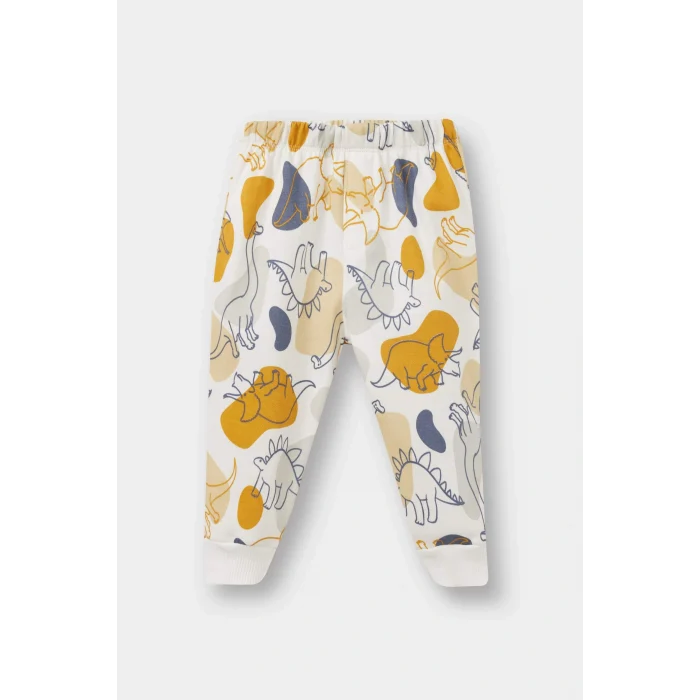 Defacto F0216A5ER42 Ekru Erkek Bebek 2li Takım Dinozor Baskılı Sweatshirt Eşofman Altı