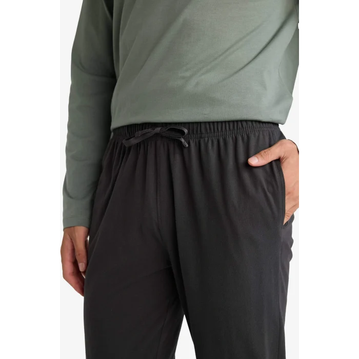 Defacto D0940AXKH430 Haki Pijama Takımı Regular Fit Baskılı Uzun Kollu Üst Uzun Alt