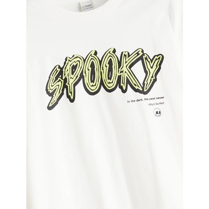 LCW Kids Ekru Bisiklet Yaka Erkek Çocuk Tişört