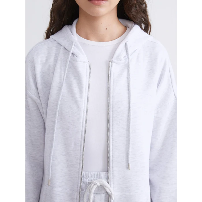 XSIDE Gri Kapüşonlu Oversize Kadın Kalın Fermuarlı Sweatshirt