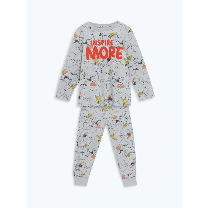LCW Kids Gri Bisiklet Yaka Erkek Çocuk Pijama Takımı
