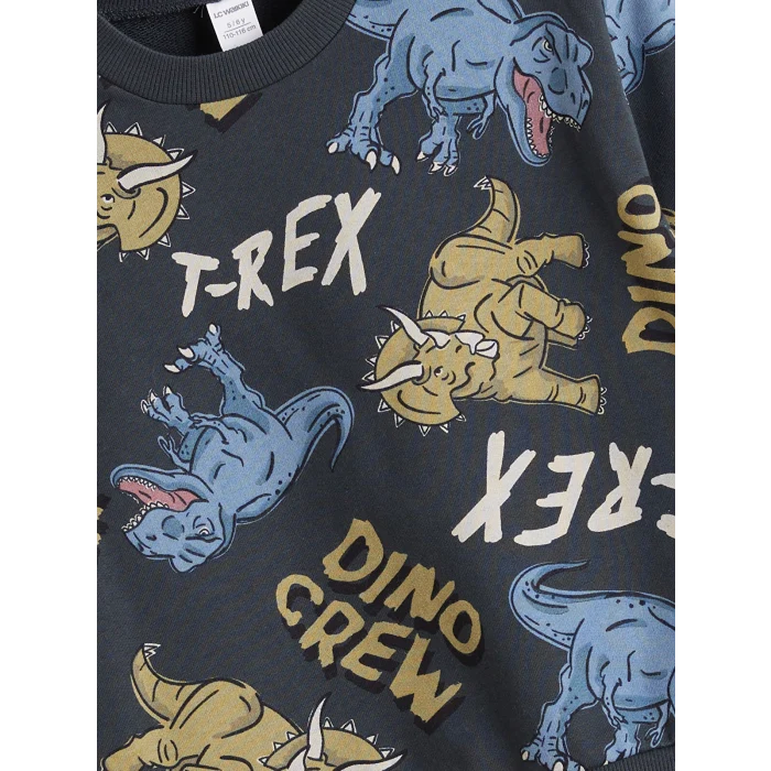 LCW Kids Antrasit Bisiklet Yaka Baskılı Uzun Kollu Erkek Çocuk Sweatshirt ve Pantolon