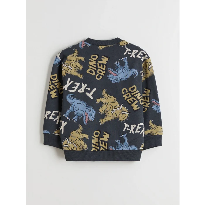 LCW Kids Antrasit Bisiklet Yaka Baskılı Uzun Kollu Erkek Çocuk Sweatshirt ve Pantolon