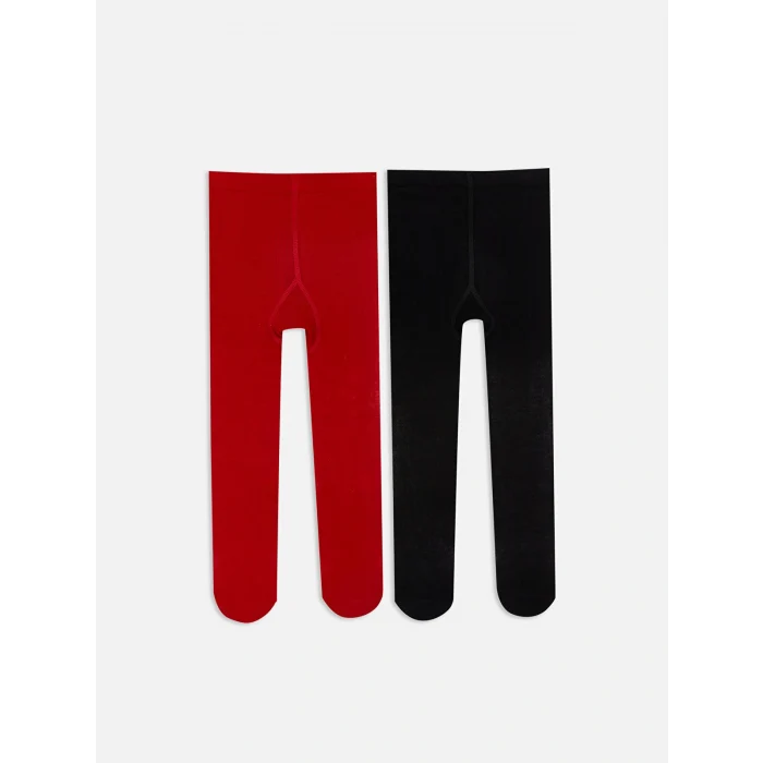 LCW Kids Kirmizi Basic Kız Çocuk Külotlu Çorap 2li