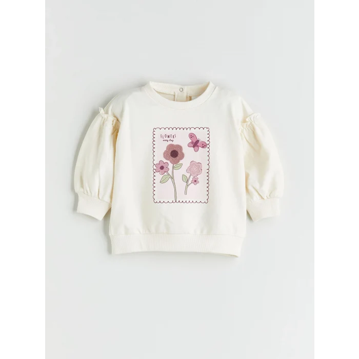 LC WAIKIKI Ekru Çiçekli Kız Bebek Sweatshirt ve Tayt 2li