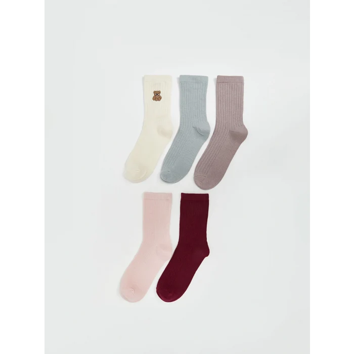 LCW DREAM Ekru Nakışlı Kadın Soket Çorap 5li Paket