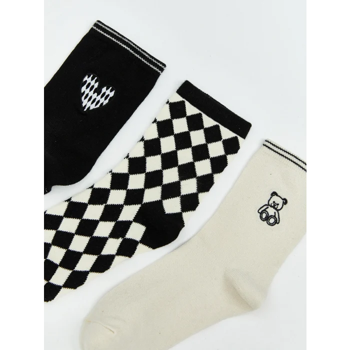 LCW DREAM Ekru Desenli Kadın Soket Çorap 3lü