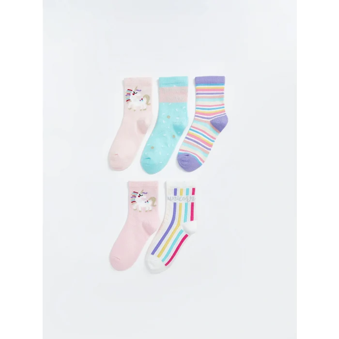 LCW Kids Pembe Desenli Kız Çocuk Soket Çorap 5li