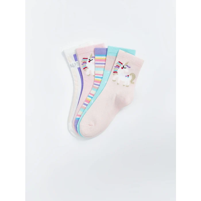 LCW Kids Pembe Desenli Kız Çocuk Soket Çorap 5li