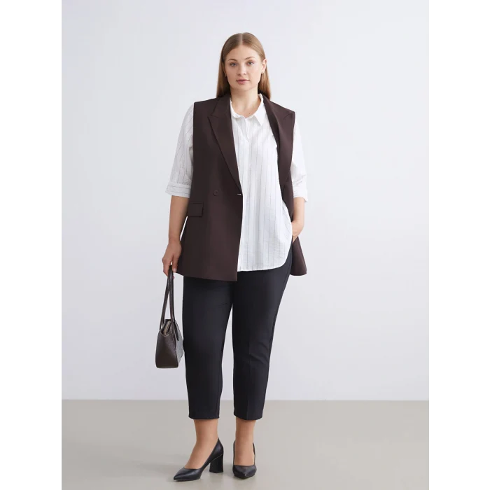 LCWAIKIKI Classic Siyah Büyük Beden Beli Kemerli Kadın Cigarette Pantolon