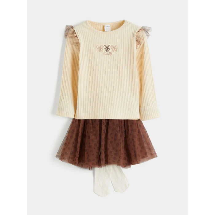 LCW Kids Bej Bisiklet Yaka Kız Çocuk 3lü Takım