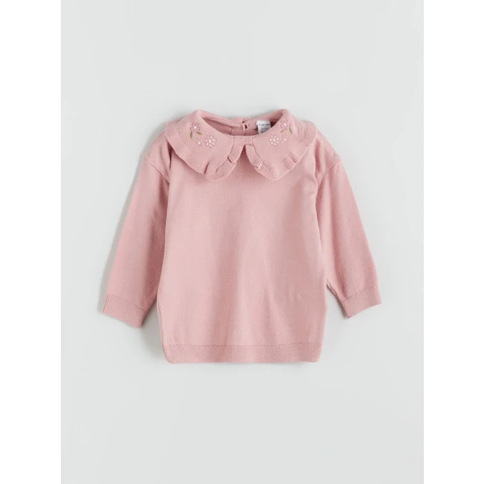 LC WAIKIKI Pembe Bebe Yaka Kız Bebek Triko Sweatshirt ve Tayt 2li