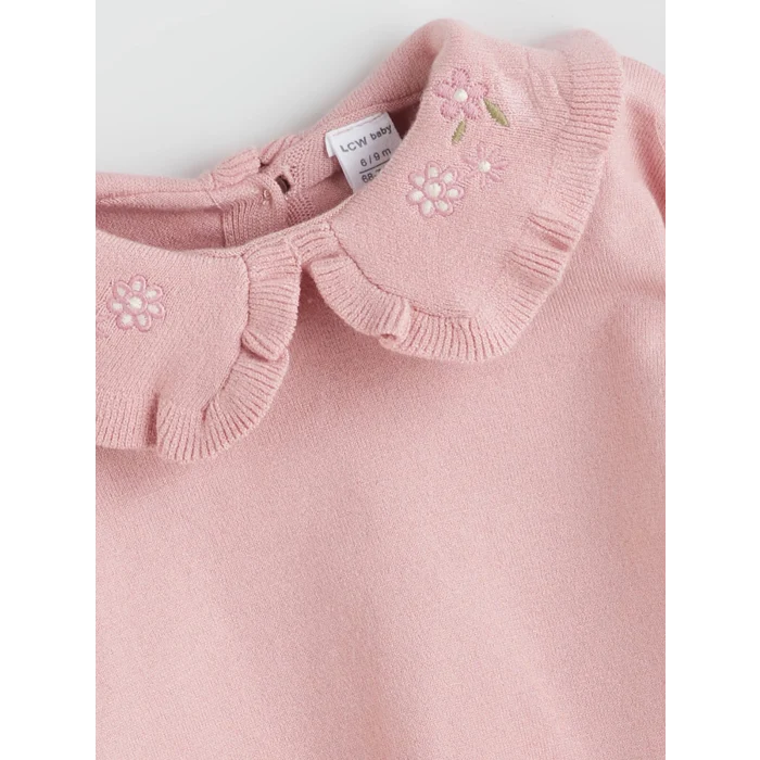 LC WAIKIKI Pembe Bebe Yaka Kız Bebek Triko Sweatshirt ve Tayt 2li