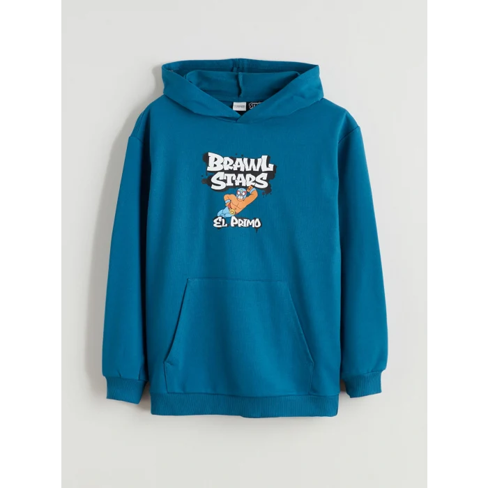 LCW Kids Petrol Kapüşonlu Brawl Stars Baskılı Erkek Çocuk Sweatshirt