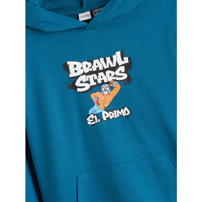 LCW Kids Petrol Kapüşonlu Brawl Stars Baskılı Erkek Çocuk Sweatshirt
