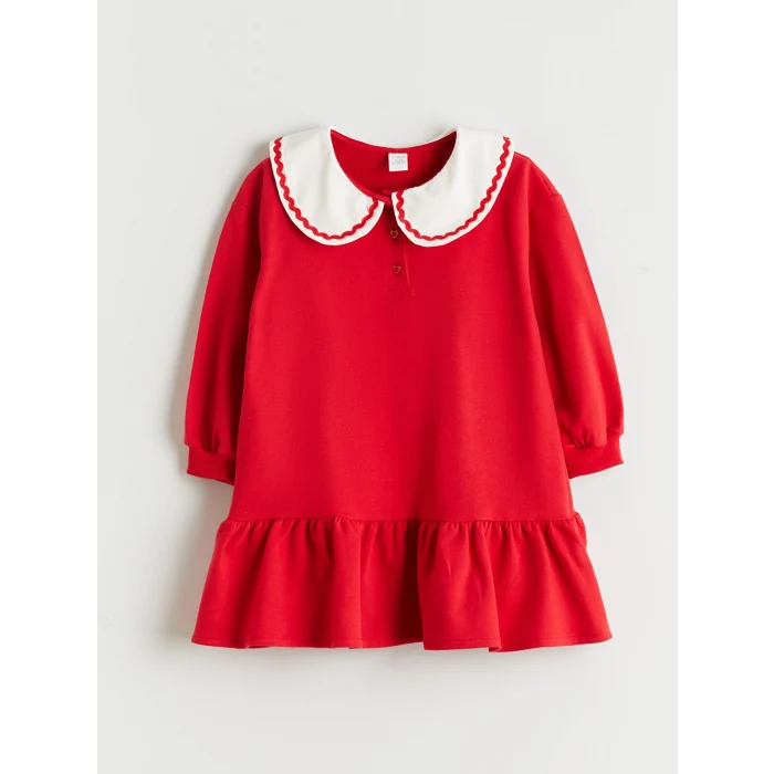 LCW Kids Kirmizi Bebe Yaka Kız Çocuk Elbise