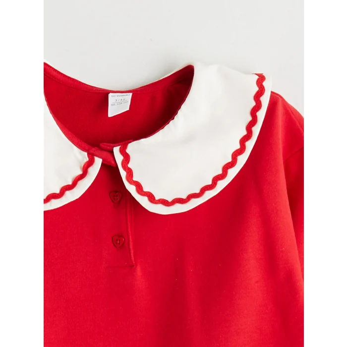 LCW Kids Kirmizi Bebe Yaka Kız Çocuk Elbise