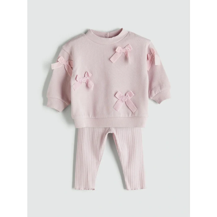 LC WAIKIKI Pembe Fiyonklu Kız Bebek Sweatshirt ve Tayt 2li