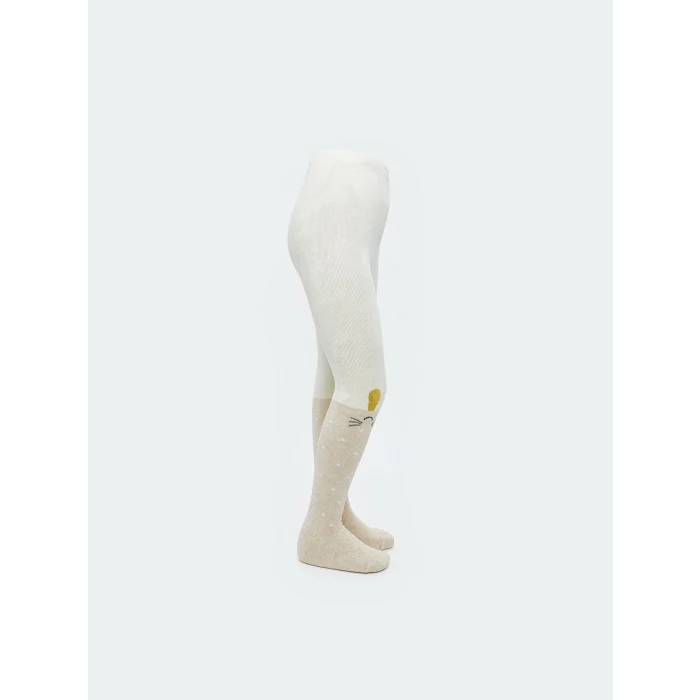 LCW Kids Ekru Desenli Kız Çocuk Külotlu Çorap