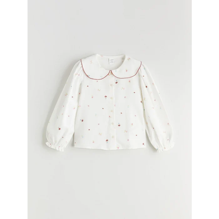 LCW Kids Ekru Bebe Yaka Çiçekli Kız Çocuk Gömlek