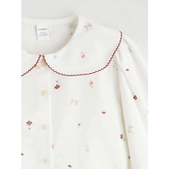 LCW Kids Ekru Bebe Yaka Çiçekli Kız Çocuk Gömlek