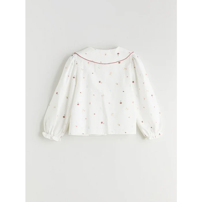 LCW Kids Ekru Bebe Yaka Çiçekli Kız Çocuk Gömlek