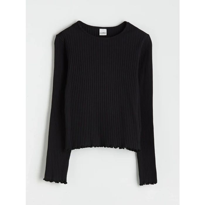 LCW Kids Siyah Bisiklet Yaka Kız Çocuk Tişört