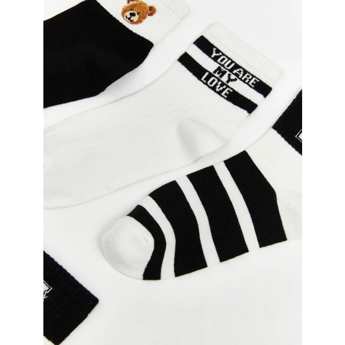 LCW DREAM Siyah Baskılı Kadın Soket Çorap 5li