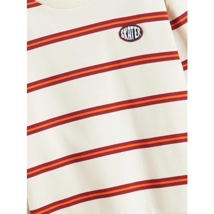 LCW Kids Bej Bisiklet Yaka Çizgili Erkek Çocuk Sweatshirt