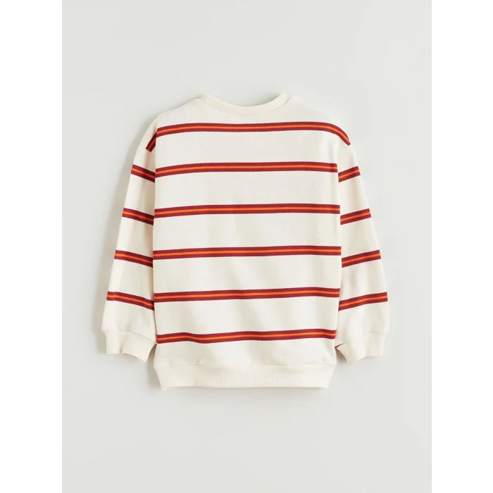 LCW Kids Bej Bisiklet Yaka Çizgili Erkek Çocuk Sweatshirt