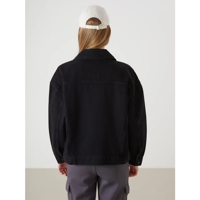 LCW Vision Siyah Gömlek Yaka Oversize Kadın Jean Ceket