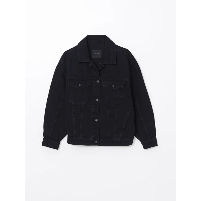 LCW Vision Siyah Gömlek Yaka Oversize Kadın Jean Ceket