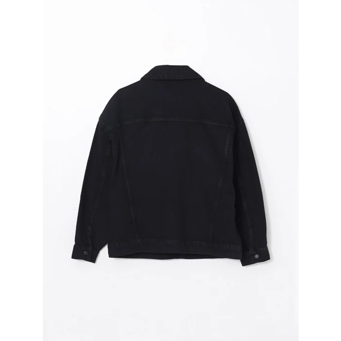 LCW Vision Siyah Gömlek Yaka Oversize Kadın Jean Ceket