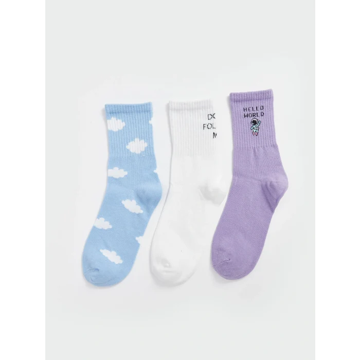 LCW DREAM Mavi Baskılı Kadın Soket Çorap 3lü