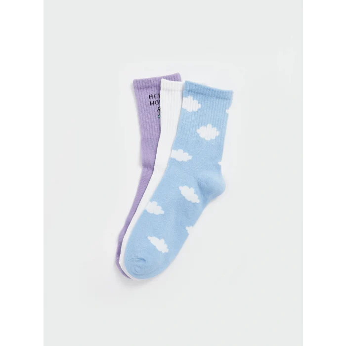 LCW DREAM Mavi Baskılı Kadın Soket Çorap 3lü