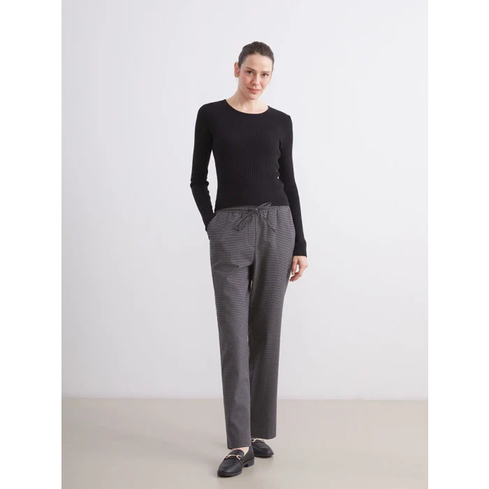 LCW Grace Antrasit Beli Lastikli Desenli Kadın Pantolon