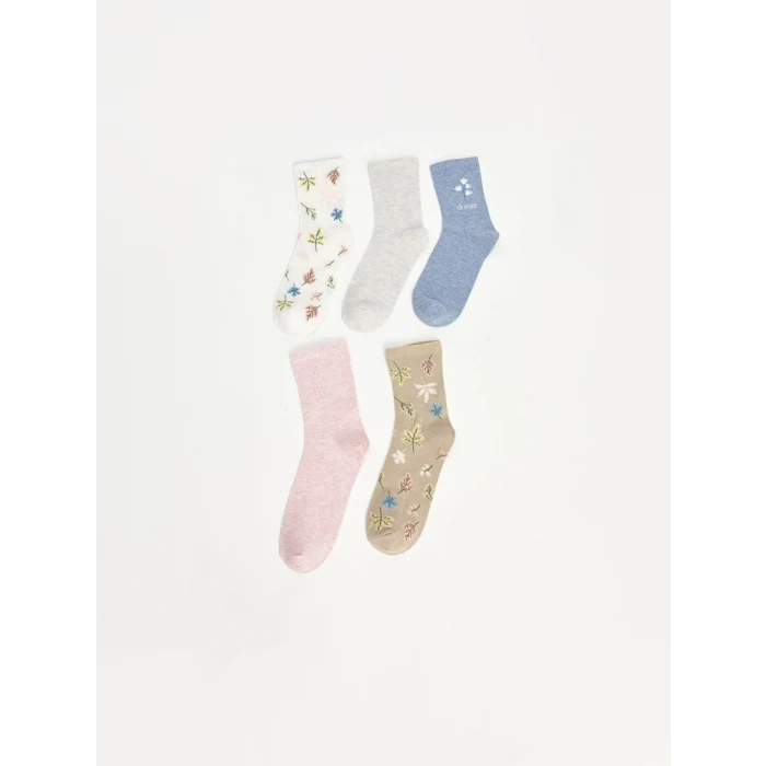 LCW DREAM Ekru Desenli Kadın Soket Çorap 5li