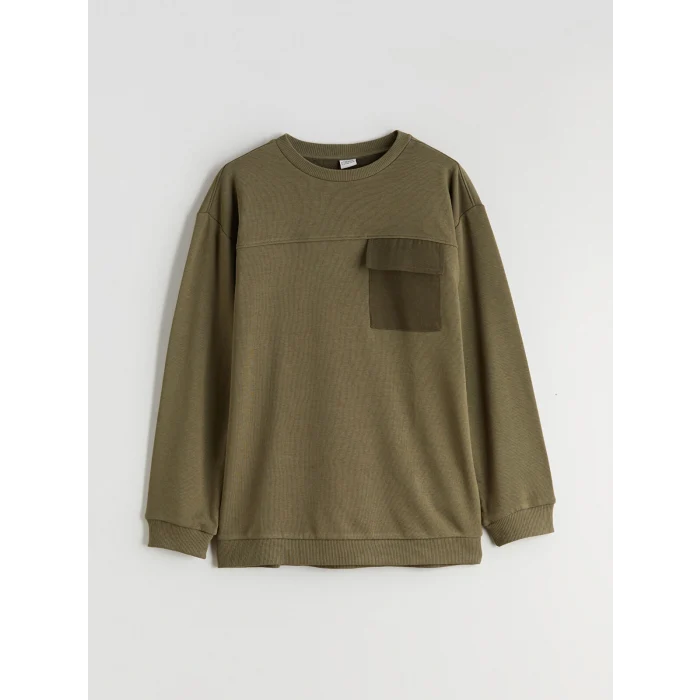 LCW Kids Haki Bisiklet Yaka Erkek Çocuk Sweatshirt